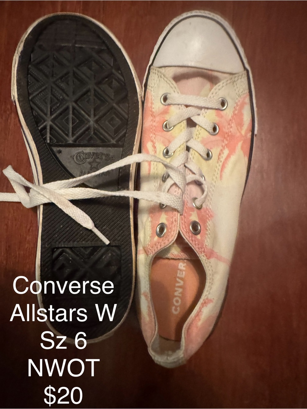Converse Kids Low Top Sneakers - White with Pink Tie-Dye